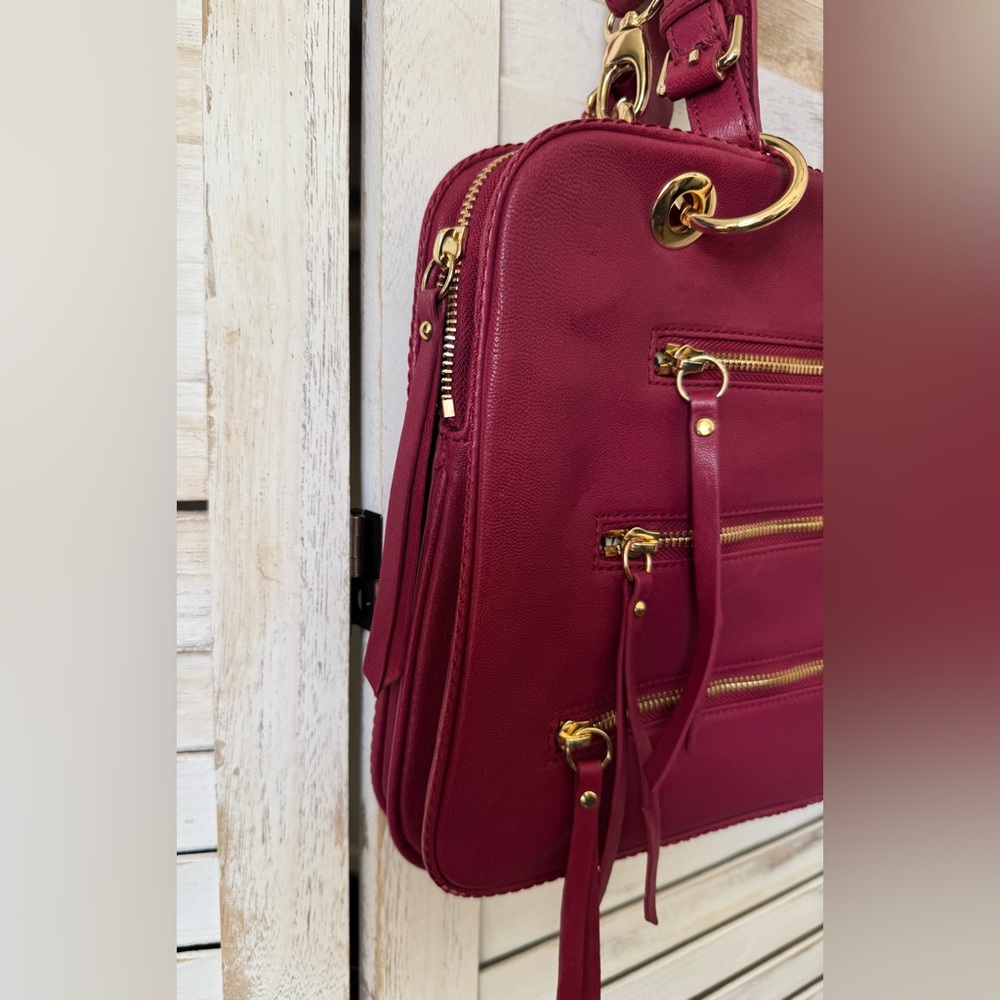 Sorial New York Red / Burgundy Leather Tote Zipper Accents Pocketbook Travel - Picture 6 of 16
